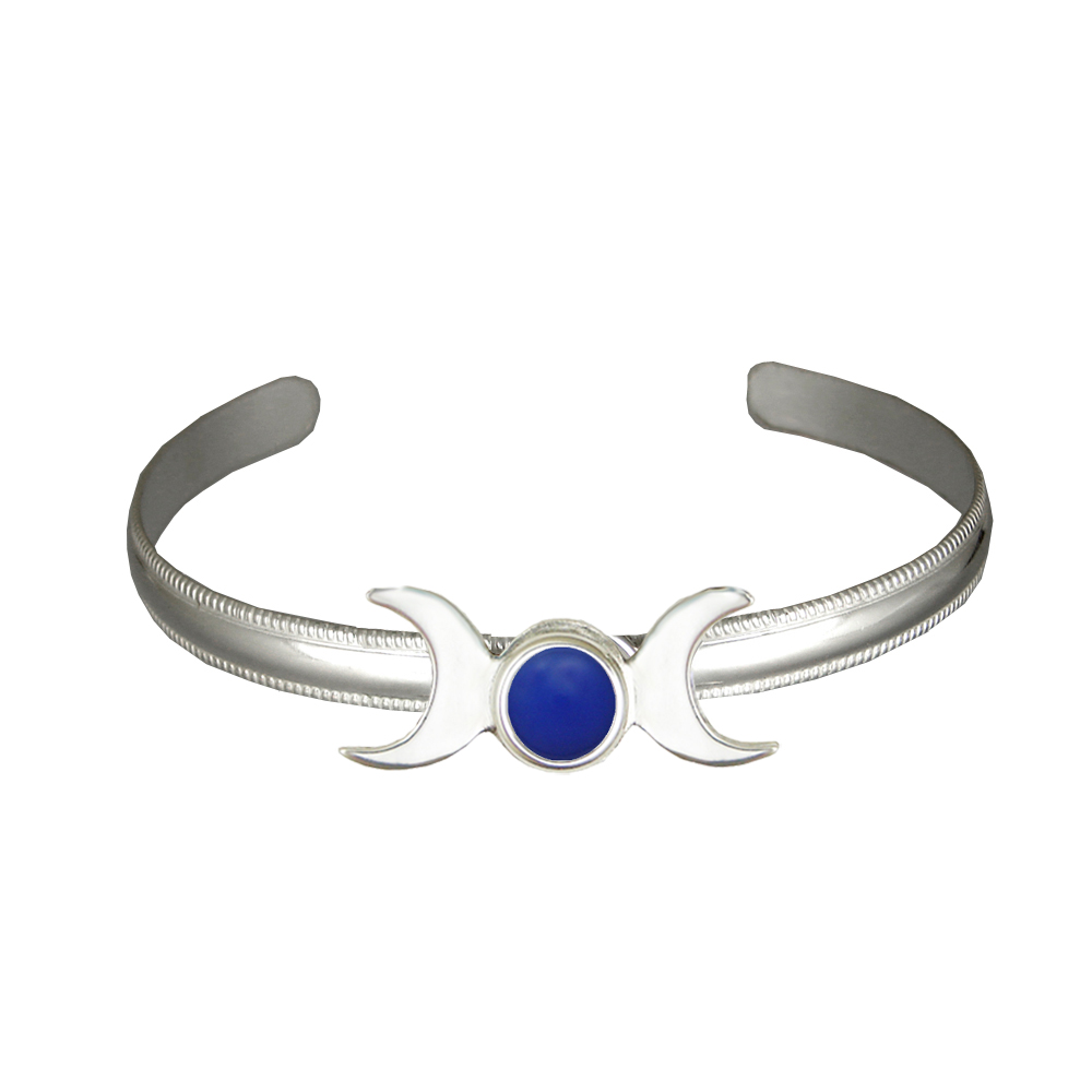 Sterling Silver Moon Phases Cuff Bracelet With Blue Onyx